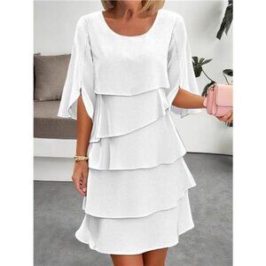 Full Size Ruffled Layered Flutter Sleeve Dress Plus Size
